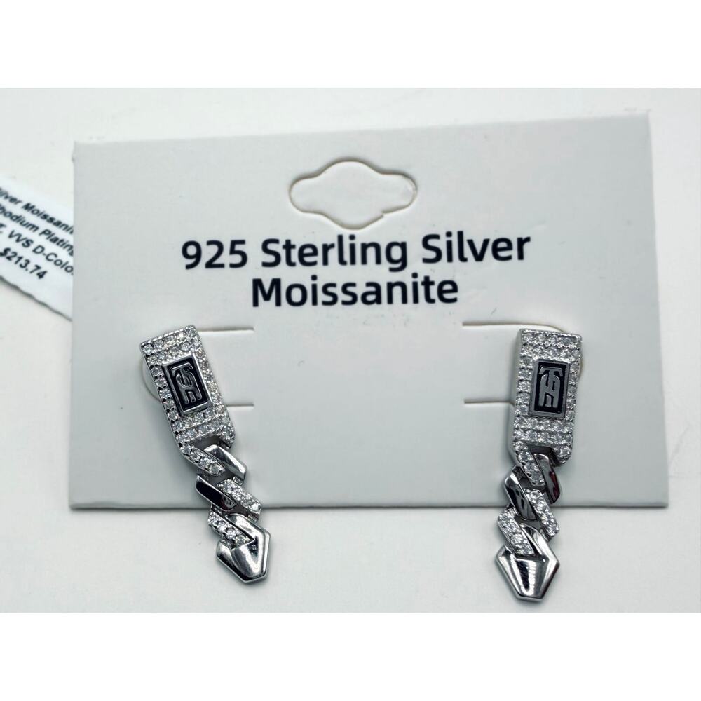 925 Sterling Silver Moissanite Drop Earrings, Rhodium Plated, Pave CZ Desig
